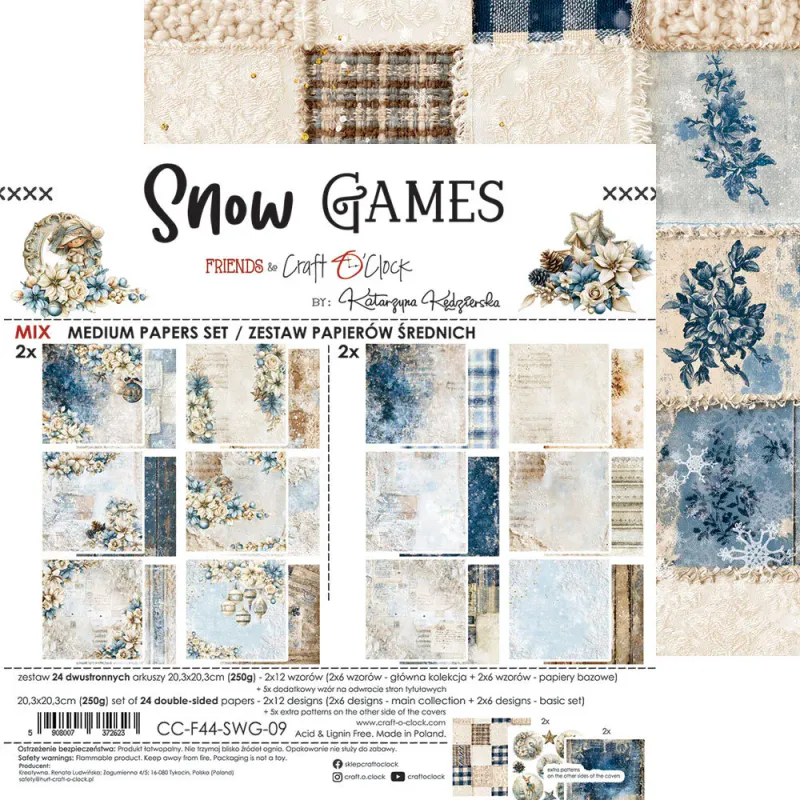 Craft O’Clock Snow Games Mix Paper Set 8 × 8