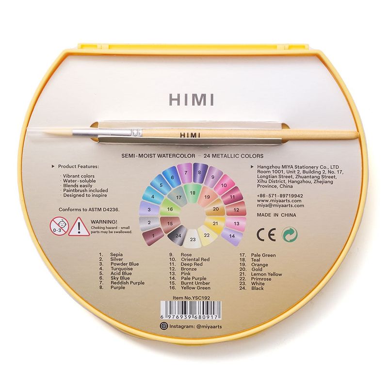 HIMI Semi-Moist Watercolour Akvarell Sett – 24 stk Metallic