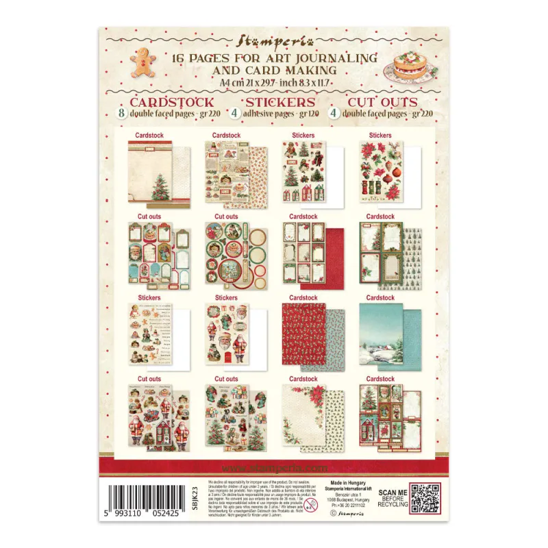 Stamperia – Classic Christmas Junk Journal – Stickers, Backgrounds & Cut Outs