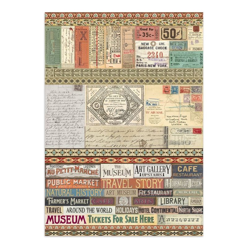 Stamperia Art Of Traveling Junk Journal Stickers, Cut-outs, Background