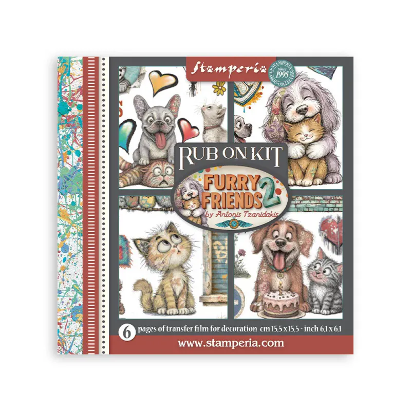  Stamperia – Furry Friends 2 Rub-On – 6 ark (15,5 × 15,5 cm) 