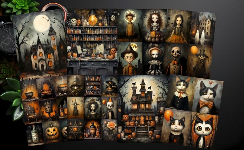 Creepy Halloween Scrapbook Paper – Poortoast / Kate Curry