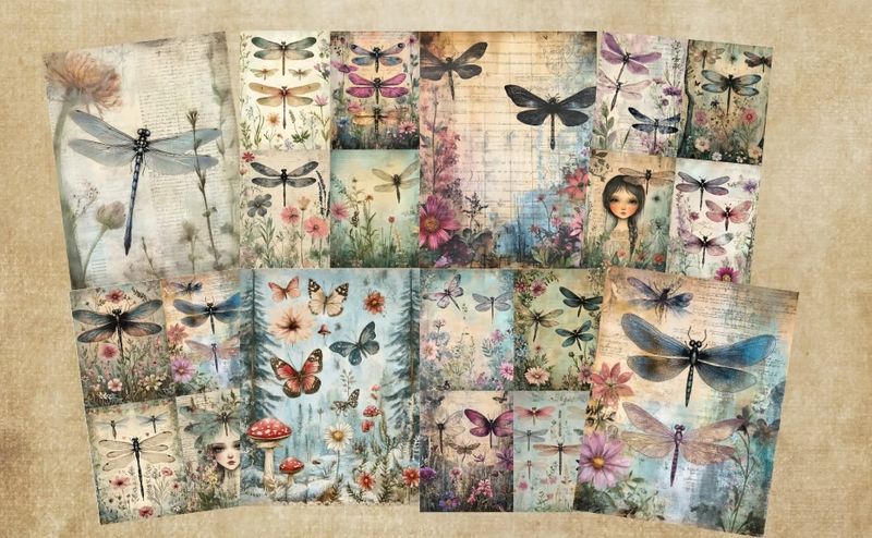 Vintage Dragonfly Scrapbook Paper – Kate Curry x Poortoast