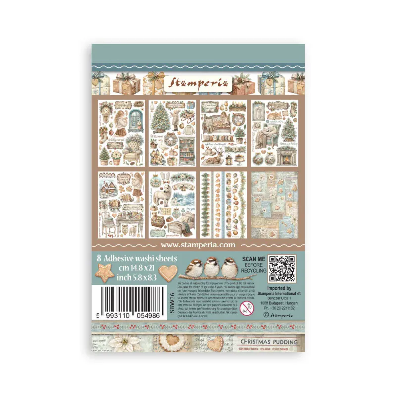 Stamperia – White Christmas A5 Washi Pad av Cristina Radovan (8 ark)