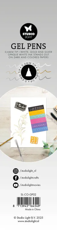 Studio Light – Gel Pens 0,6 mm Hvit/Gull/Sølv